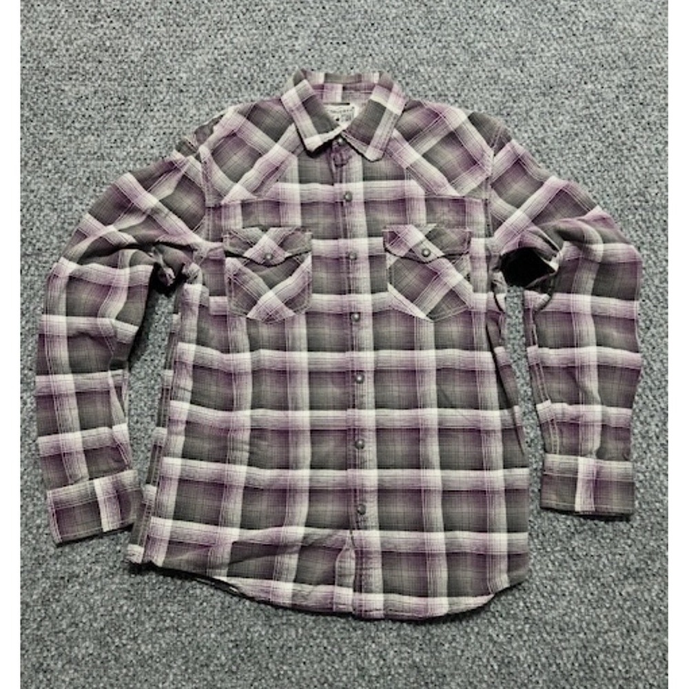Converse One Star Men's Plaid Flannel Button-Up Shirt Purple Long Sleeve Size S